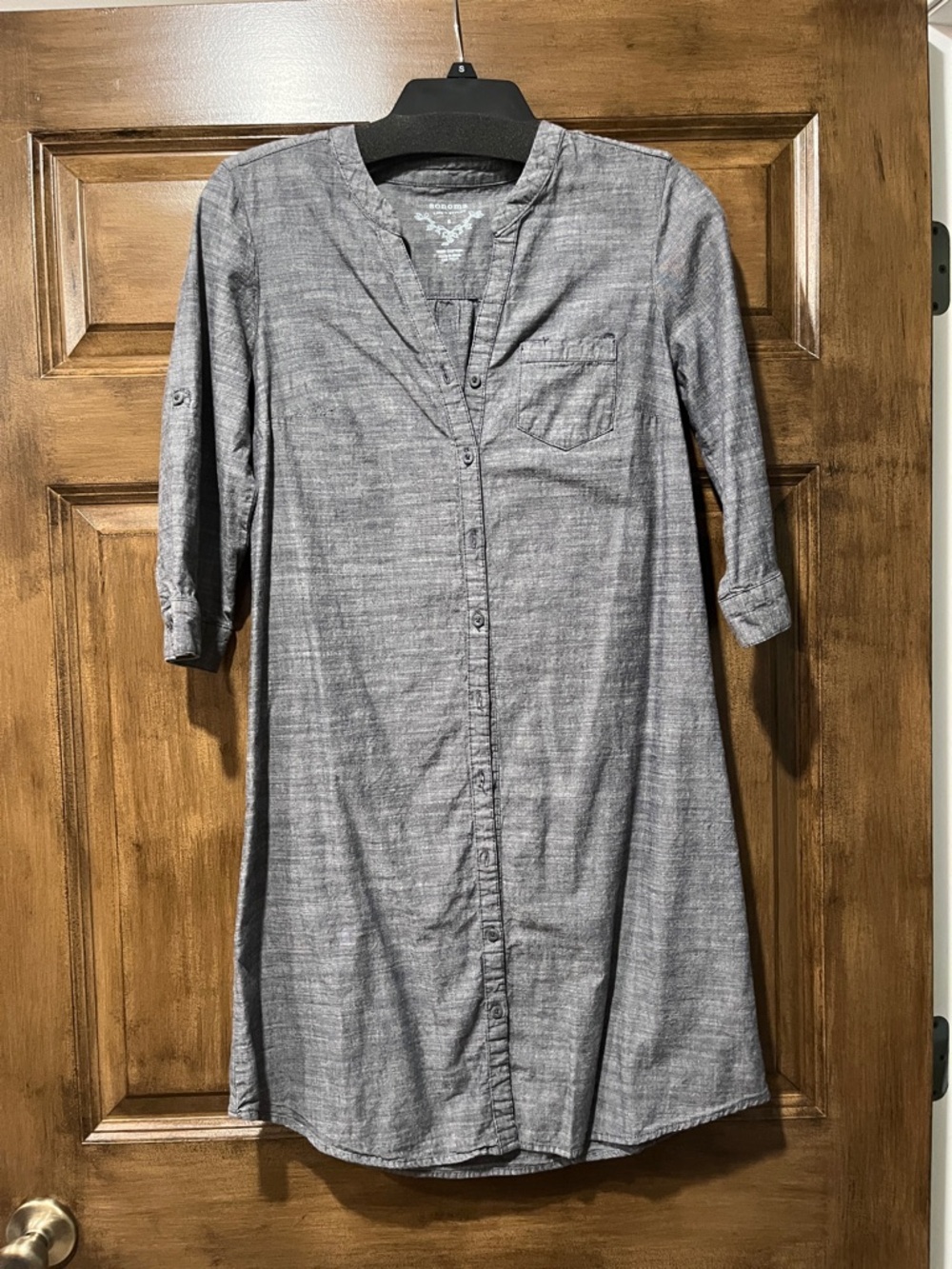 Gray Chambray Button-Front Shirt Dress